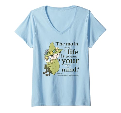 Damen Mumin Know Your Own Mind Moominsummer Madness Snufkin Zitat T-Shirt mit V-Ausschnitt von Moomin