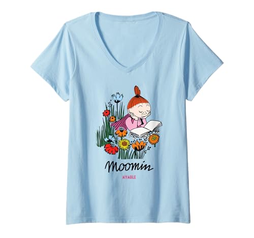 Damen Mumin Mymble Reading T-Shirt mit V-Ausschnitt von Moomin