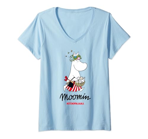 Damen Mumins Moominmamma Blumen Muscheln T-Shirt mit V-Ausschnitt von Moomin