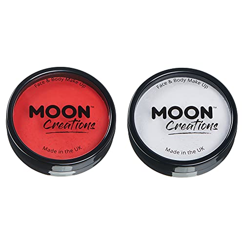 Moon Creations Pro Gesichts- und Körper-Make-up, Set mit England-Flagge in Rot und Weiß, professionelle Farbfarben-Kuchentöpfe für Gesichtsbemalung, Festivals, Halloween für Kinder, Erwachsene von Moon Creations