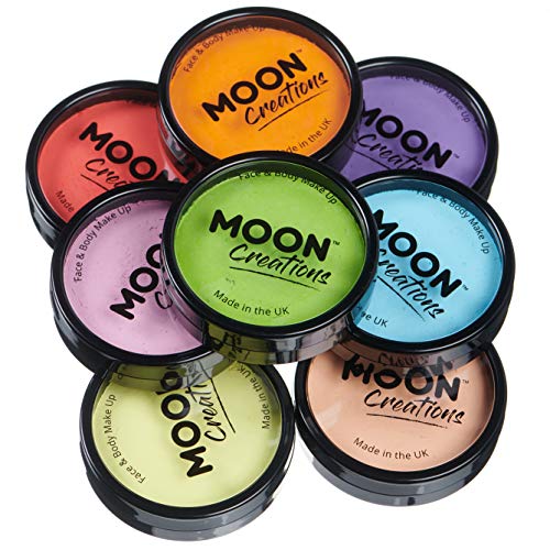 Moon Creations Pro Gesichts- und Körper-Make-up, professionelle Farbfarben-Kuchentöpfe für Gesichtsfarbe, Kostüme, Feste, Halloween für Kinder, Erwachsene (Lichtfarben-Set) von Moon Creations