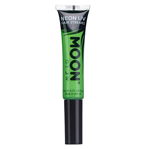 Moon Glow Neon UV-Haarfarbe Streifen, Grün, Haar-Mascara, temporäre auswaschbare Haarfarbe, leuchtende Neonfarbe, leuchtet unter UV-Beleuchtung (Intensives Grün, 15 ml (1 Stück)) von Moon Glow