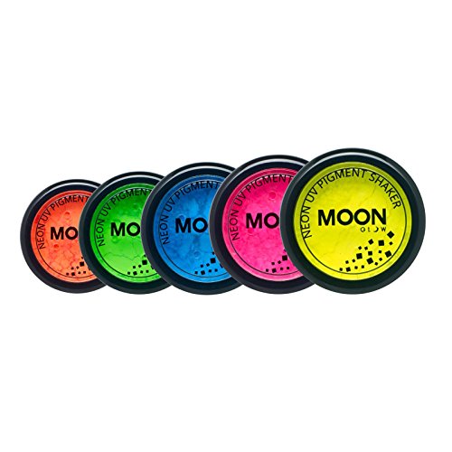 Moon Glow Neon-UV-Pigmentstreuer, kosmetisches helles Neon-Puder, Staub, Lidschatten, Make-up für Gesicht, Augen und Körper (Orange/Gelb, 5 Stück (1 Stück)) von Moon Glow