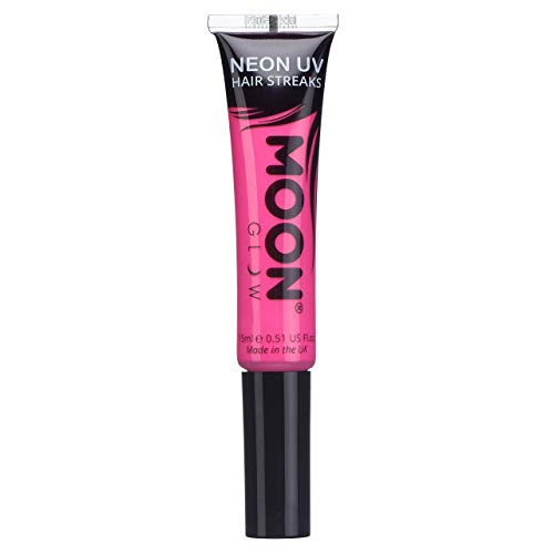 Moon Glow Neon UV-Haarfarbe Streifen, Rosa, Haar-Mascara, temporäre auswaschbare Haarfarbe, leuchtende Neonfarbe, leuchtet unter UV-Beleuchtung (Intensives Rosa, 15 ml (1 Stück)) von Moon Glow