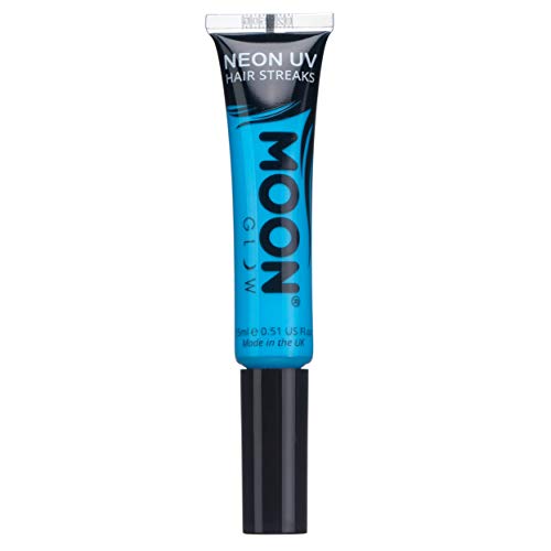 Moon Glow Neon UV-Haarfarbe Streifen, Blau, Haar-Mascara, temporäre auswaschbare Haarfarbe, leuchtende Neonfarbe, leuchtet unter UV-Beleuchtung (Intensives Blau, 15 ml (1 Stück)) von Moon Glow