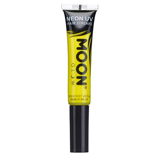 Moon Glow Neon UV-Haarfarbe Streifen, Gelb, Haar-Mascara, temporäre auswaschbare Haarfarbe, leuchtende Neonfarbe, leuchtet unter UV-Beleuchtung (Intensives Gelb, 15 ml (1 Stück)) von Moon Glow