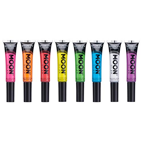 Moon Glow Neon UV-Mascara, 8er-Set, leuchtende Neonfarbe, leuchtet unter UV-Beleuchtung, Neon-Make-up (Orange, Blau, Weiß, Grün, Rosa, Lila, 15 ml (8er-Pack)) von Moon Glow