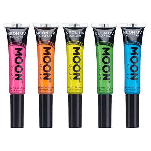 Moon Glow Neon UV-Mascara, leuchtende Neonfarbe, leuchtet unter UV-Beleuchtung, Neon-Make-up (Orange, Blau, Grün, Rosa, 15 ml (5er-Pack)) von Moon Glow