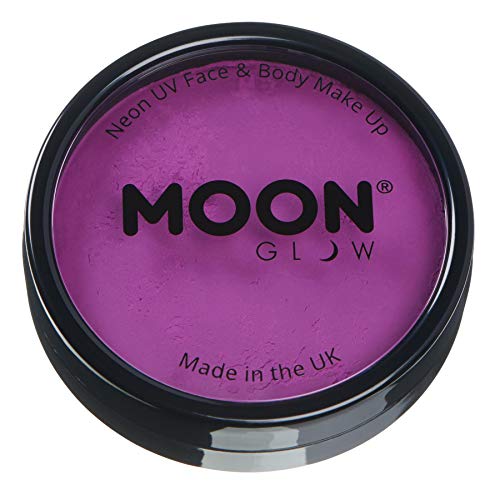 Moon Glow Pro Intensiv Neon-UV-Gesichts- und Körperbemalung in Kuchentöpfen, professionelles wasserbasiertes Gesichtsbemalungs-Make-up für Erwachsene und Kinder (Intensives Lila, 36 g) von Moon Glow