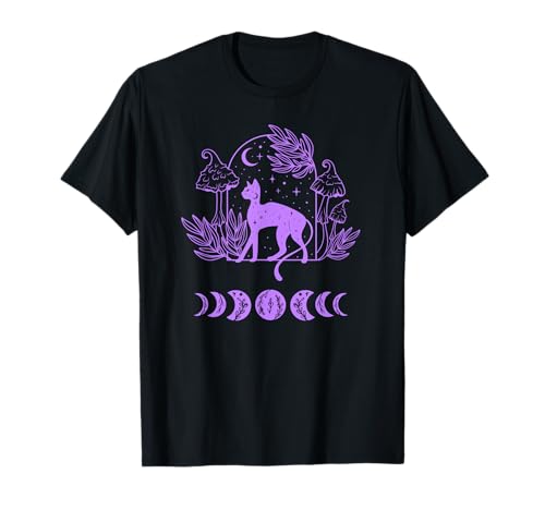Cat and Moon Phase Witchy New Age Purple Damen T-Shirt von Moon Phase Cat and Mushrooms Aesthetic Cute
