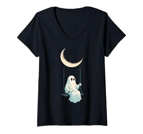 Damen Moon Swing Ghost Shirt Spooky Cute Night Oktober T-Shirt mit V-Ausschnitt Damen Moon Swing Ghost Shirt Spooky Cute Night Oktober T-Shirt mit V-Ausschnitt von Moon Swing Ghost Tee Shirts for Halloween Dreamers