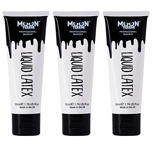 Moon Terror Pro FX Flüssiglatex, SFX-Make-up für Halloween, funktioniert mit Kunstblut und Gesichtsfarbe, Spezialeffekt-Make-up (Weiß, 50 ml x3) von Moon Terror