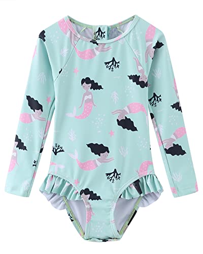 Baby Mädchen Einteiliger Badeanzug Kleinkind Langarm Schwimmanzug Kinder Hawaiian Bademode Meerjungfrau 86/92 18-24 Monate von Moon Tree