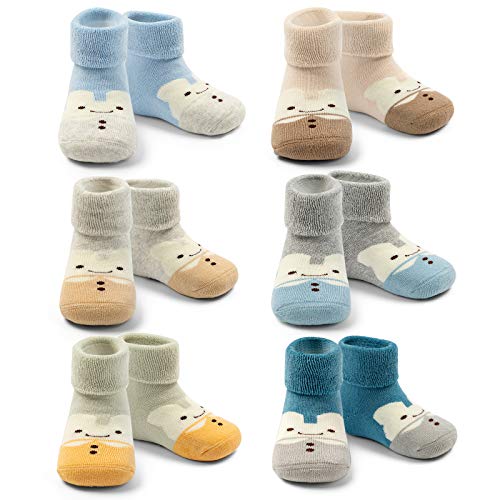 Baby Warme Wintersocken Baby Jungen Anti-Rutsch Socken Baby Mädchen Dicke Baumwollsocken 6er Pack 1 Jahr/0-12 monate von Moon Tree