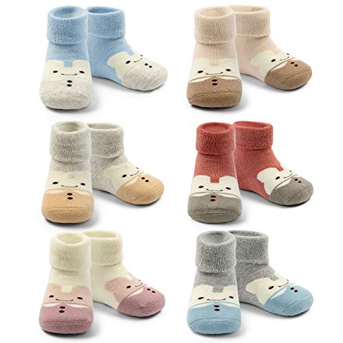 Baby Warme Wintersocken Baby Jungen Anti-Rutsch Socken Baby Mädchen Dicke Baumwollsocken 6er Pack 1 Jahr/0-12 monate von Moon Tree