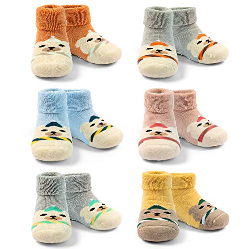 Baby Warme Wintersocken Baby Jungen Anti Rutsch Socken Baby Mädchen Dicke ABS Socken 6er Pack 0-6/6-12 monate von Moon Tree