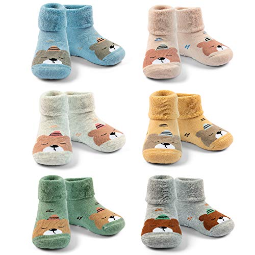 Baby Warme Wintersocken Baby Jungen Anti Rutsch Socken Baby Mädchen Dicke ABS Socken 6er Pack 0-6/6-12 monate von Moon Tree