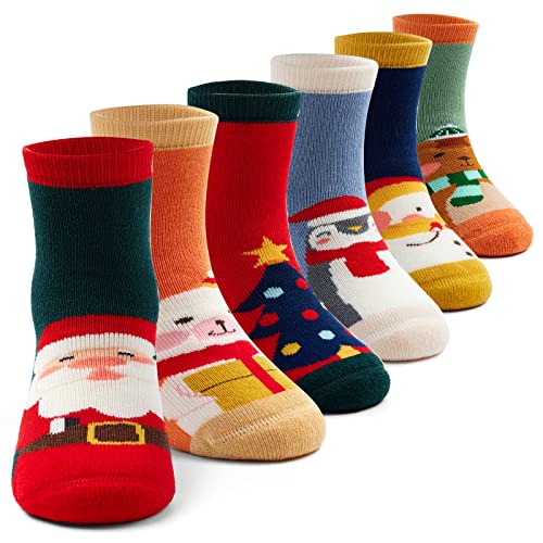 Kindersocken Weihnachten Jungen Mädchen Warme Wintersocken Kinder Dicke Baumwollsocken 6er Pack 23-26/3-5 Jahre von Moon Tree