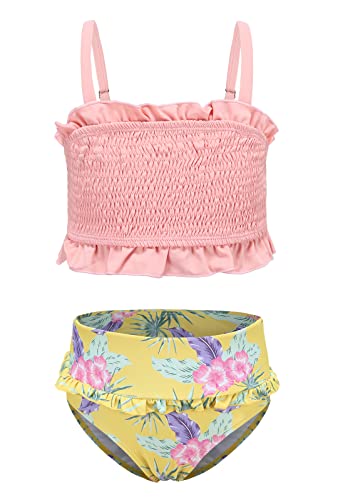 Moon Tree Großes Mädchen Bikini Set Badeanzug Rüschen Hawaiian Badeanzug Strand Rosa 9-10 Jahre/134-140 von Moon Tree