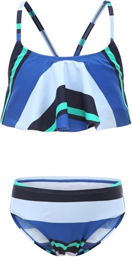 Moon Tree Großes Mädchen Bikini Badeanzug Rüschen Hawaiian Badeanzug Strand Blau 11-12 Jahre Alt/152 von Moon Tree