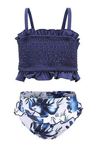Moon Tree Großes Mädchen Bikini Set Badeanzug Rüschen Hawaiian Badeanzug Strand Blau 9-10 Jahre/134-140 von Moon Tree