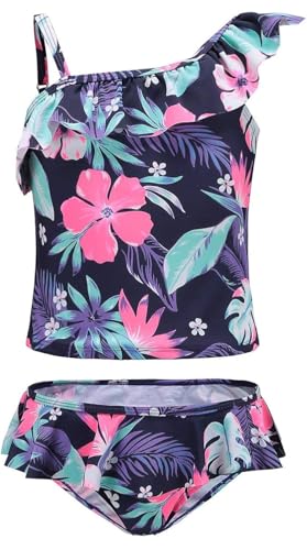 Moon Tree Großes Mädchen Geteilter Badeanzug Rüschen Hawaiian Badeanzug Strand Lila 13-14 Jahre Alt/164 von Moon Tree