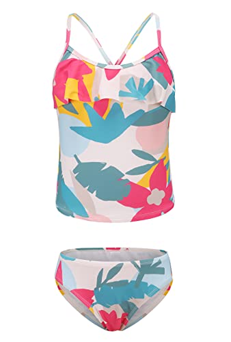 Moon Tree Großes Mädchen Geteilter Badeanzug Rüschen Tankini Hawaiian Badeanzug Strand 11-12 Jahre Alt/152 von Moon Tree