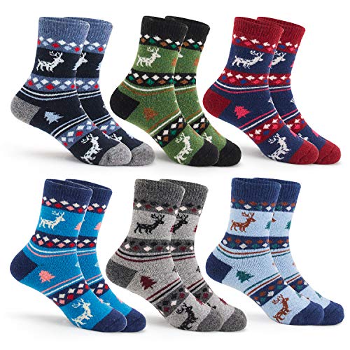 Moon Tree Jungen Wollsocken Kinder Weihnachten Warme Wintersocken Dicke Socken 6 Stück 27-30/8-10 Jahre von Moon Tree