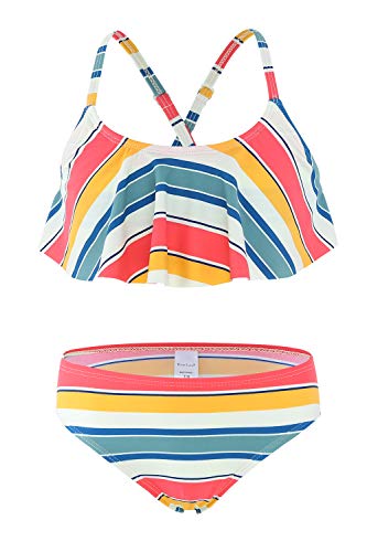 Moon Tree Kleine Mädchen Bikini Badeanzug Rüschen Hawaiian Badeanzug Strand Regenbogen 4-5 Jahre Alt/110 von Moon Tree