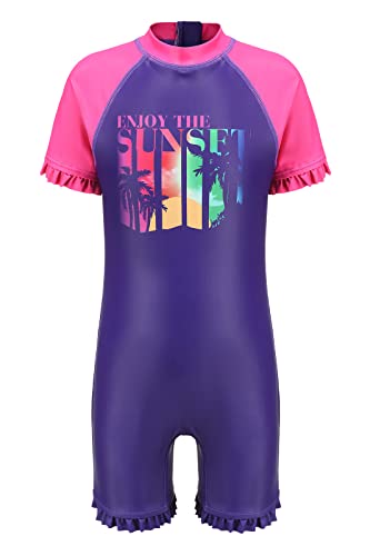 Moon Tree Kleine Mädchen Einteiliger Badeanzug Kurzarm Surfanzug Rüschen Bademode Strand Rash Guard 4-5 Jahre/110 von Moon Tree