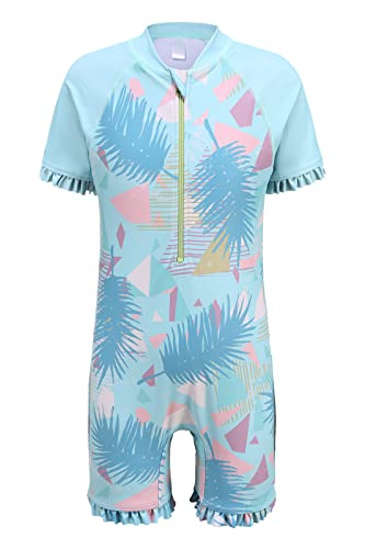 Moon Tree Kleine Mädchen Einteiliger Badeanzug Kurzarm Surfanzug Rüschen Bademode Strand Rash Guard 4-5 Jahre/110 von Moon Tree