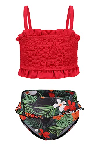 Moon Tree Mädchen Bikini Set Badeanzug Rüschen Hawaiian Badeanzug Strand Rot 5-6 Jahre/116 von Moon Tree
