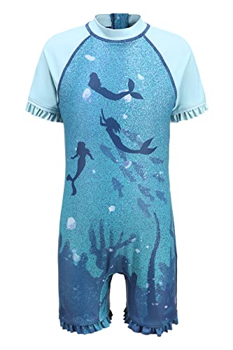 Moon Tree Mädchen Einteiliger Badeanzug Kurzarm Surfanzug Rüschen Bademode Strand Rash Guard 5-6 Jahre/116 von Moon Tree