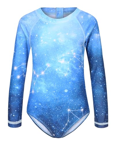 Moon Tree Mädchen Einteiliger Badeanzug Langarm-Surfanzug Hawaiian Badeanzug Strand Blau 152/11-12 Jahre von Moon Tree