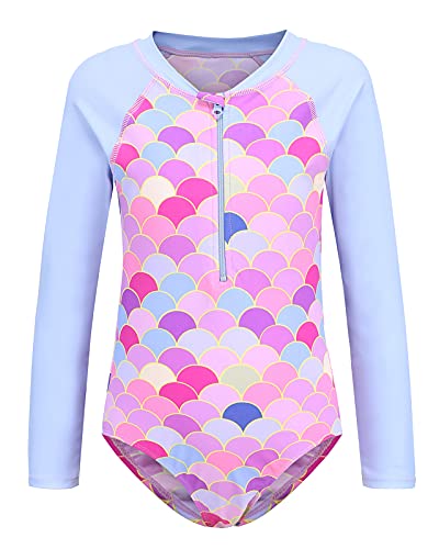 Moon Tree Mädchen Einteiliger Badeanzug Langarm-Surfanzug Hawaiian Badeanzug Strand Meerjungfrau Rosa 140/9-10 Jahre von Moon Tree