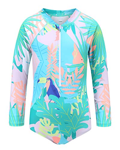 Moon Tree Mädchen Einteiliger Badeanzug Langarm-Surfanzug Hawaiian Badeanzug Strand Vogel 152/11-12 Jahre von Moon Tree