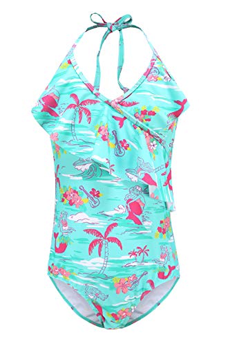 Moon Tree Mädchen Einteiliger Badeanzug Rüschen Hawaiian Badeanzug Strand 116/5-6 Jahre von Moon Tree