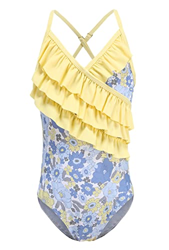 Moon Tree Mädchen Einteiliger Badeanzug Rüschen Hawaiian Bademode Strand Blumen 9-10 Jahre/140 von Moon Tree