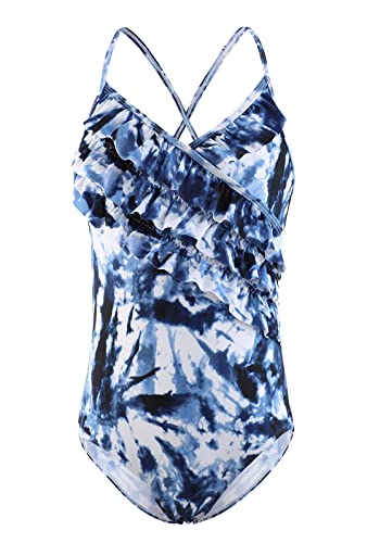 Moon Tree Mädchen Einteiliger Badeanzug Rüschen Hawaiian Bademode Strand Tie Dye 11-12 Jahre Alt/152 von Moon Tree