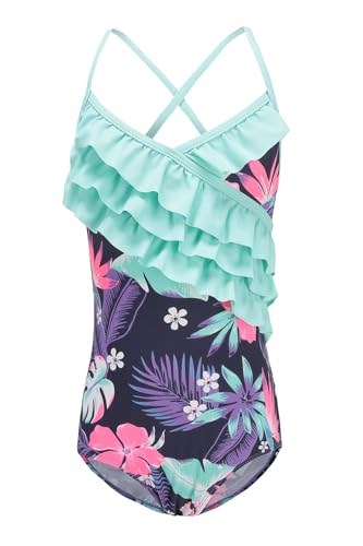 Moon Tree Mädchen Einteiliger Badeanzug Rüschen Hawaiian Bademode Strand Lila 9-10 Jahre/140 von Moon Tree