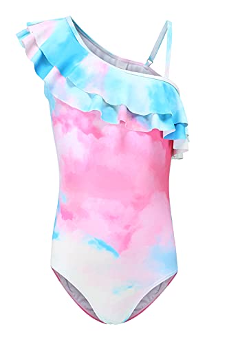 Moon Tree Mädchen Einteiliger Badeanzug Rüschen Hawaiian Bademode Strand Tie Dye 128/7-8 Jahre von Moon Tree