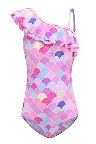 Moon Tree Mädchen Einteiliger Meerjungfrau Badeanzug Rüschen Hawaiian Bademode Strand Rosa 6-7 Jahre/128 von Moon Tree