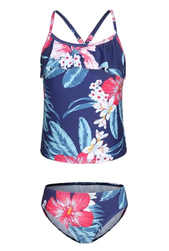 Moon Tree Mädchen Geteilter Badeanzug Rüschen Tankini Hawaiian Badeanzug Strand 5-6 Jahre Alt/116 von Moon Tree