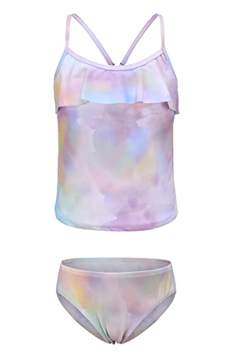 Moon Tree Mädchen Geteilter Badeanzug Rüschen Tankini Hawaiian Badeanzug Strand 5-6 Jahre Alt/116 von Moon Tree