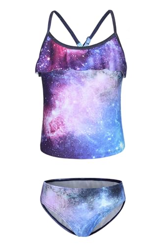 Moon Tree Mädchen Geteilter Badeanzug Rüschen Tankini Hawaiian Badeanzug Strand 7-8 Jahre Alt/134 von Moon Tree