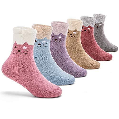 Moon Tree Mädchen Wollsocken Kinder Warme Wintersocken Dicke Socken 6 Stück 24-26/3-5 Jahre von Moon Tree