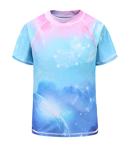 Moon Tree Schwimmshirt Mädchen Kurzarm Rashguard Kinder Schnelltrocknendes Badeshirt für Mädchen Badeanzug 128/7-8 Jahre von Moon Tree