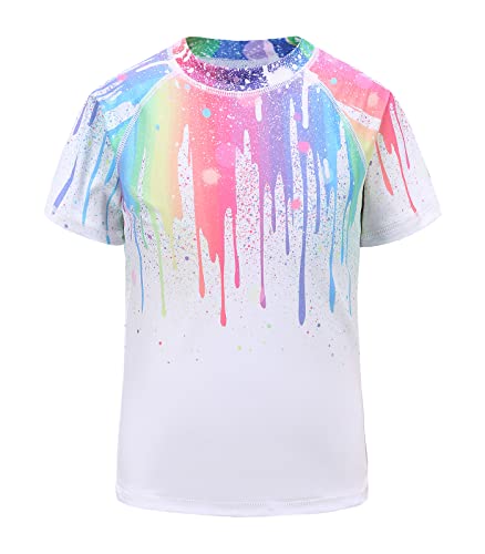 Moon Tree Schwimmshirt Mädchen Kurzarm Rashguard Kinder Schnelltrocknendes Badeshirt für Mädchen Badeanzug 140/9-10 Jahre von Moon Tree