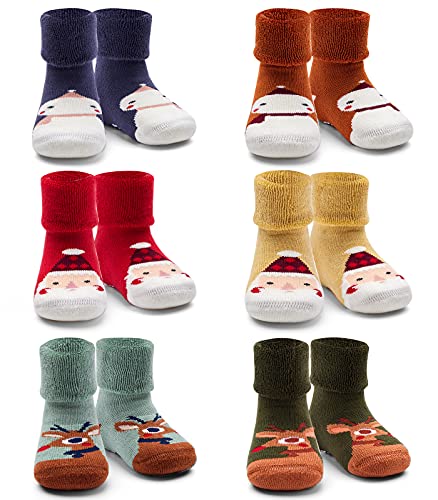 Moon Tree Weihnachtssocken Baby Warme Wintersocken Baby Jungen Anti Rutsch Socken Baby Mädchen Dicke Socken Weihnachten 6er Pack 2-4 Jahre von Moon Tree