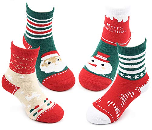 Moon Tree Weihnachtssocken Kinder Warme Wintersocken Jungen Dicke socken Baumwolle Kindersocken 4er Pack 10-13 Jahre von Moon Tree